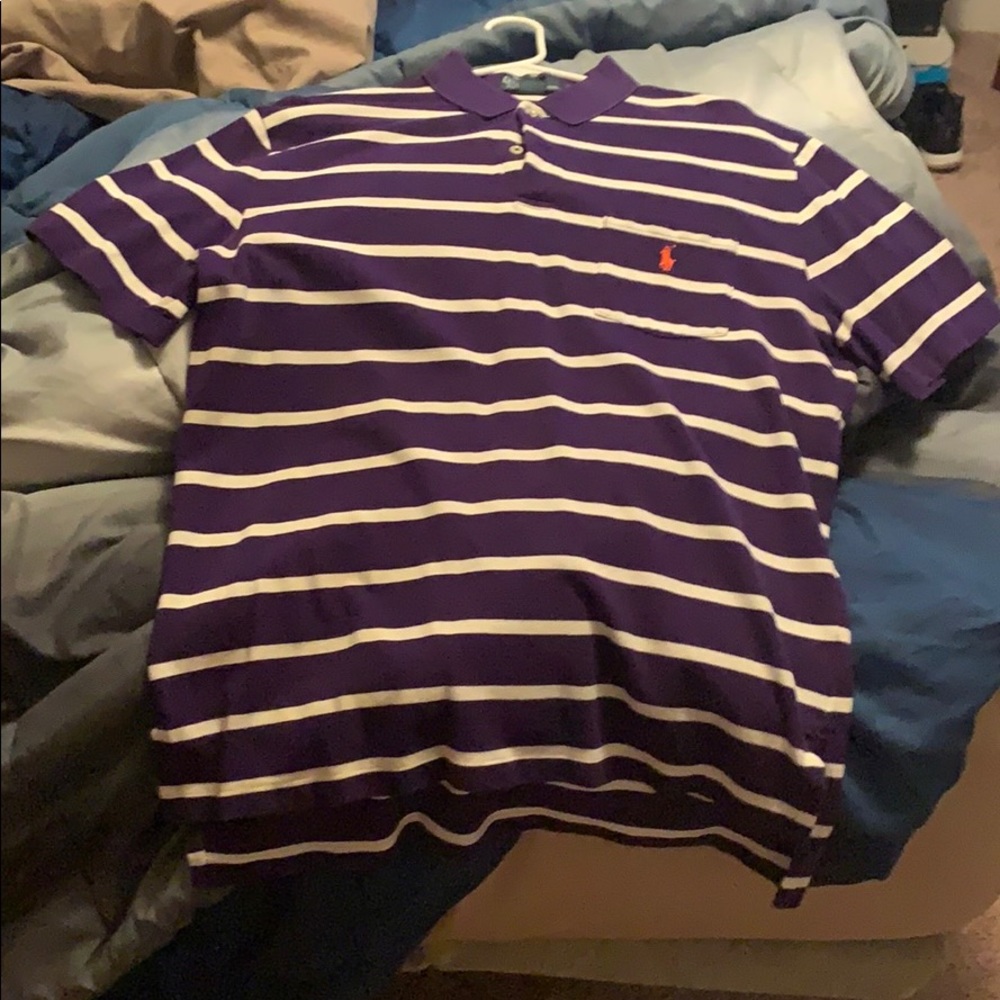 Large purple/white striped polo